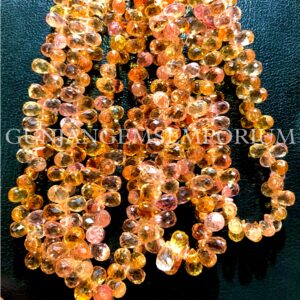 Extremely Beautiful~~AAAA+ GRADE Padparadscha Sapphire Faceted Teardrops Beads Yellow Sapphire Gemstone Beads Rare Orange Sapphire Teardrops