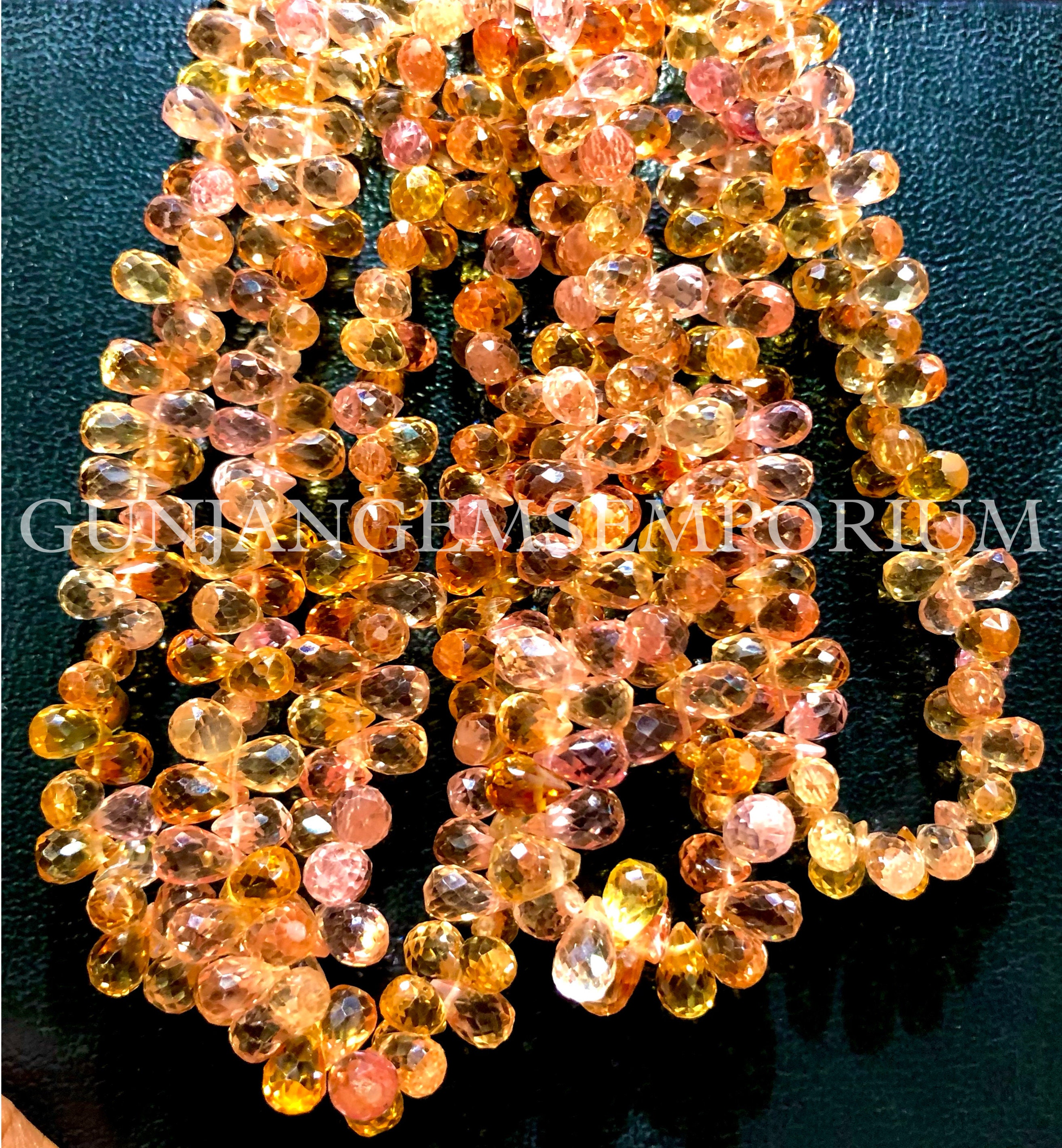 Extremely Beautiful~~aaaa+ Grade Padparadscha Sapphire Faceted Teardrops Beads Yellow Sapphire Gemstone Beads Rare Orange Sapphire Teardrops