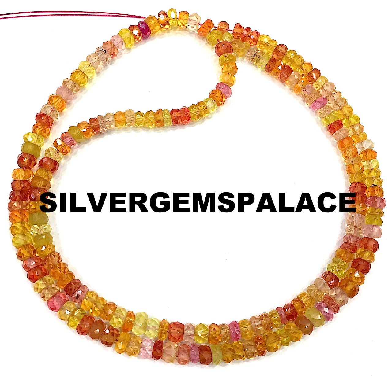 Natural Yellow Sapphire Faceted Rondelle Beads Multi Color Beads Strand 4mm Yellow Sapphire Gemstone Beads String 18” Strand Jewelry Stone.
