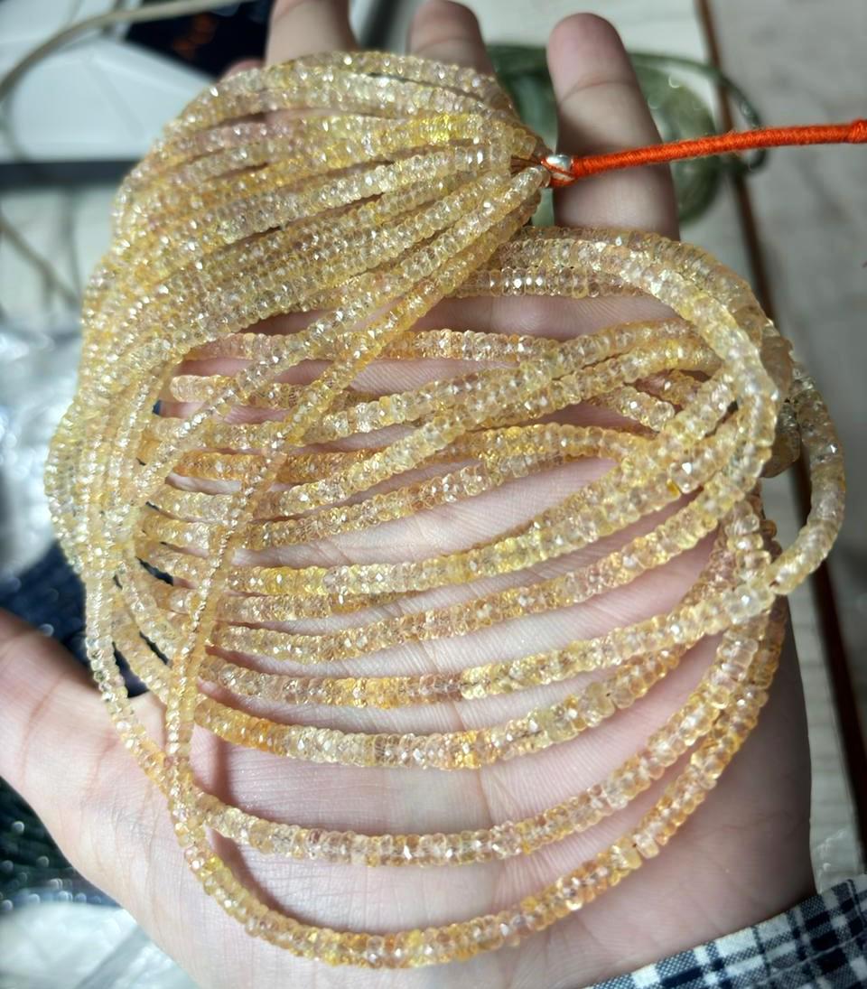 Natural Yellow Sapphire Faceted Shaped Rondelles Briolettes Beads, Size 3-4.5mm Natural Yellow Sapphire Faceted Shaped Rondelles Briolettes Beads, Size 3-4.5mm