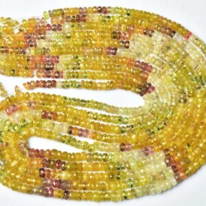 Rare Bi Padparadscha Sapphire Beads - Natural Padparadscha Yellow Sapphire Micro Faceted Rondelle - Size Is 3.5 -4.5 Mm #2132