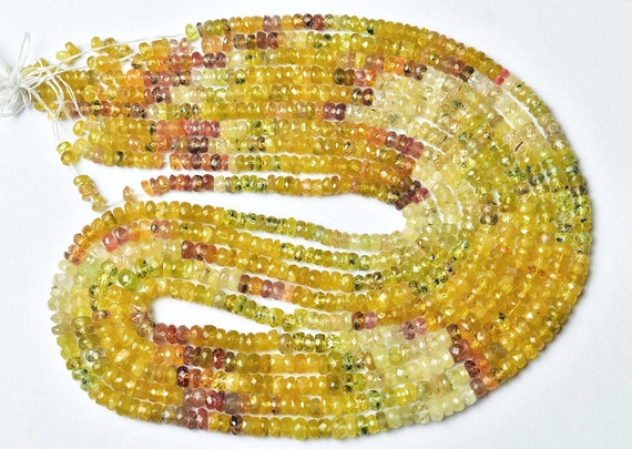Rare Bi Padparadscha Sapphire Beads - Natural Padparadscha Yellow Sapphire Micro Faceted Rondelle - Size Is 3.5 -4.5 Mm #2132