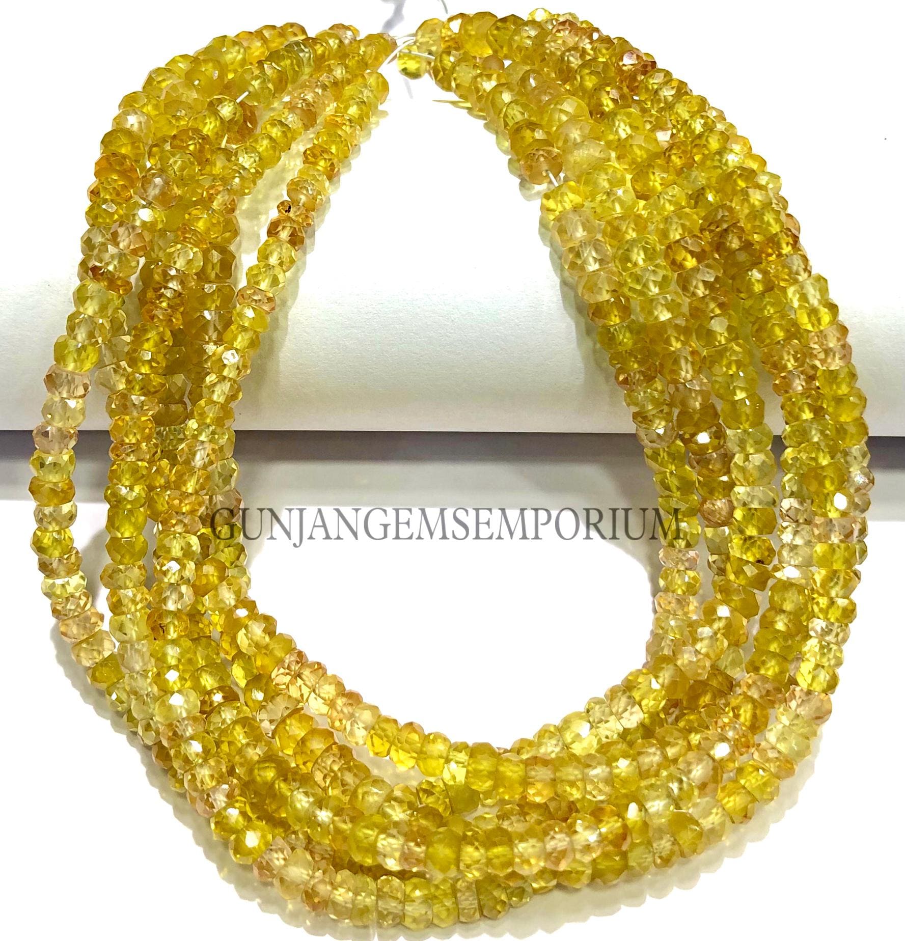 Songea Yellow Sapphire Gemstone Beads Sparkling Aaaa+ High Grade Genuine Yellow Sapphire Rondelle Beads 4/5mm Faceted Beads Sapphire Beads