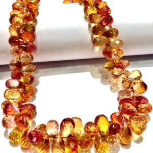 Sparkling~~AAAA+ Rarest Padparadscha Sapphire Faceted Teardrops Beads Orange Yellow Sapphire Gemstone Beads Sapphire Necklace~~Gift For Her