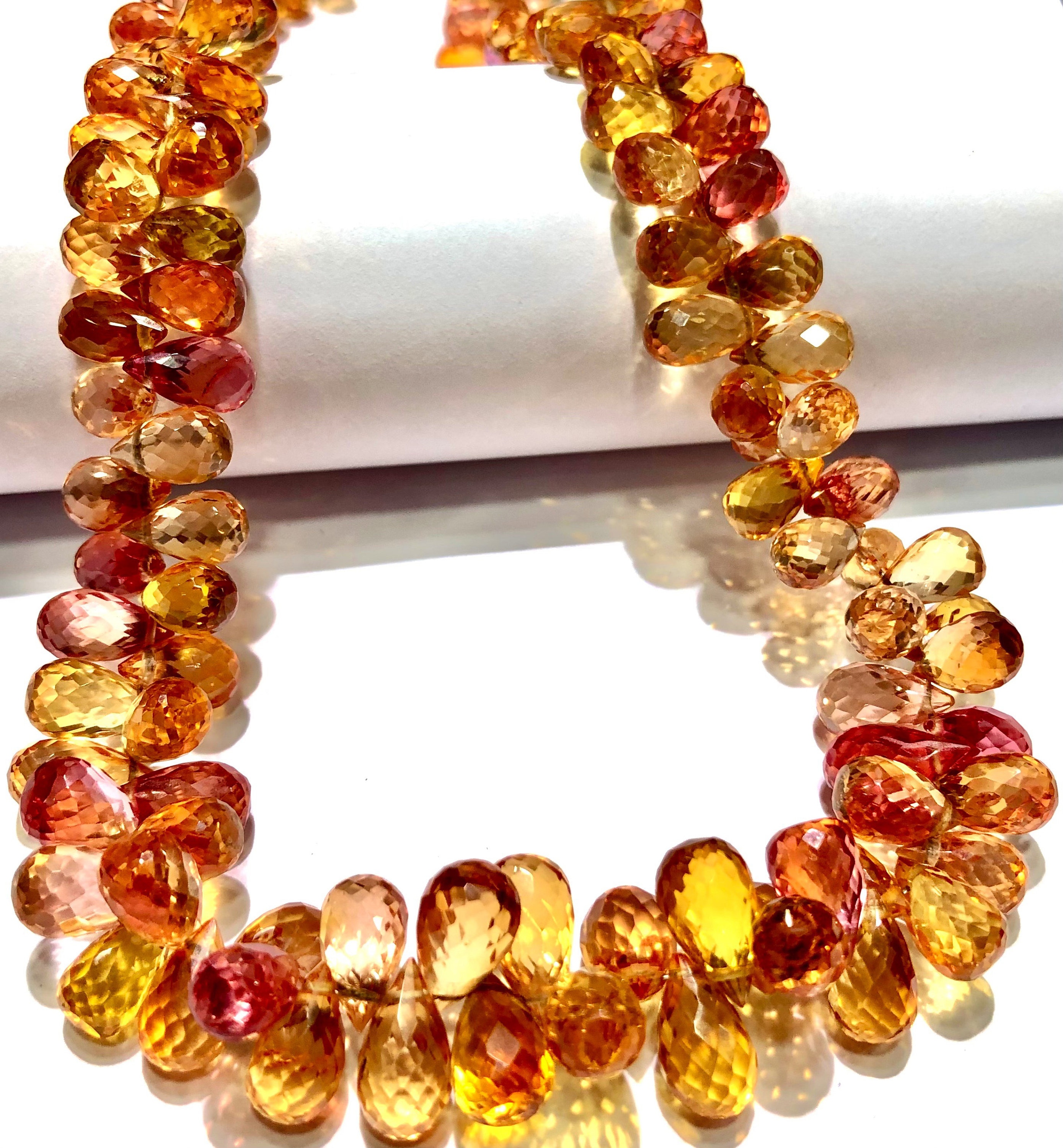 Sparkling~~aaaa+ Rarest Padparadscha Sapphire Faceted Teardrops Beads Orange Yellow Sapphire Gemstone Beads Sapphire Necklace~~gift For Her Sparkling~~aaaa+ Rarest Padparadscha Sapphire Faceted Teardrops Beads Orange Yellow Sapphire Gemstone Beads Sapphire Necklace~~gift For Her