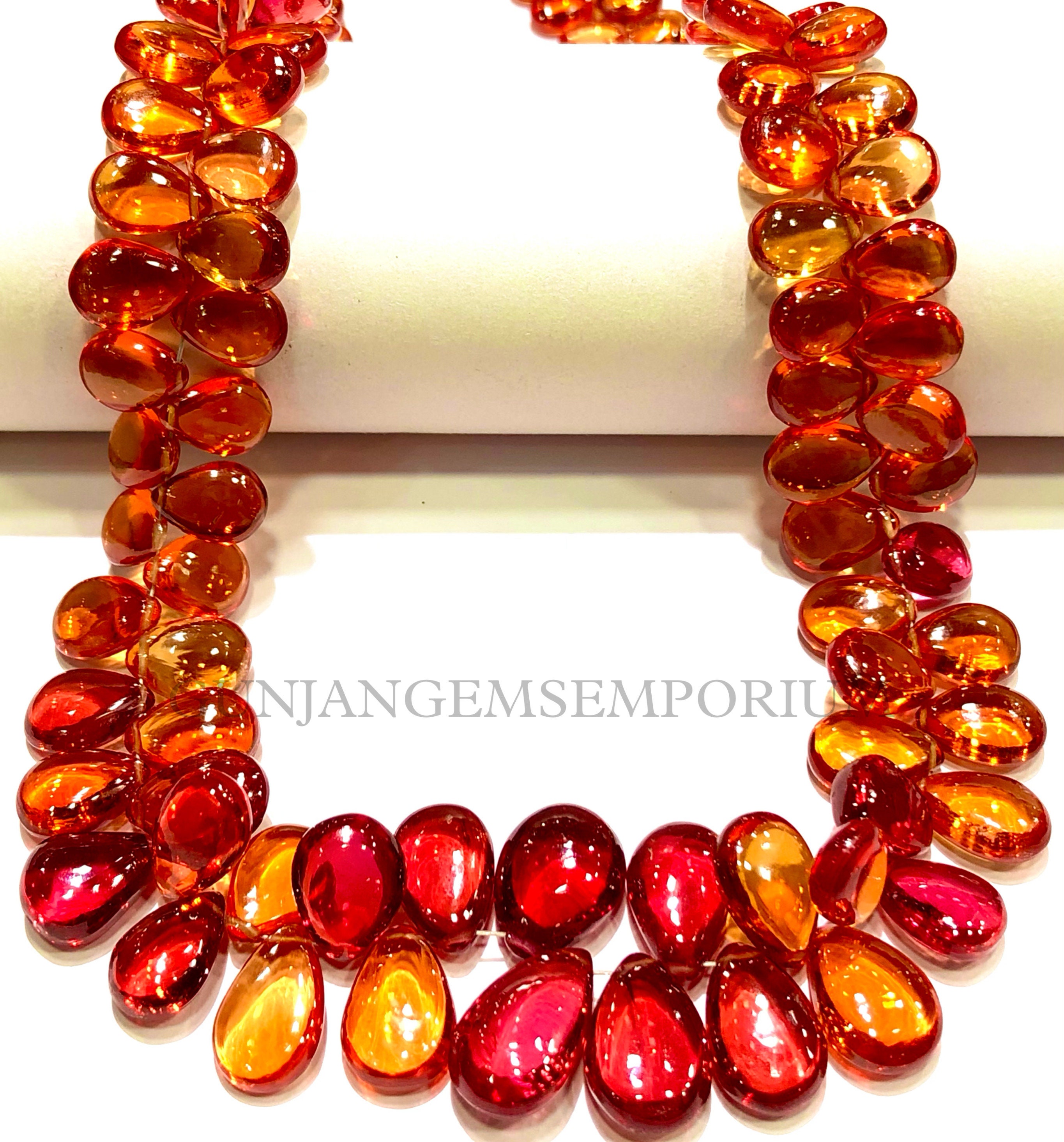 Beautiful Reddish~orange Sapphire~~aaaa+ Quality Rare Padparadscha Sapphire Smooth Almond Bead Yellow Sapphire Almonds Sapphire 17” Necklace