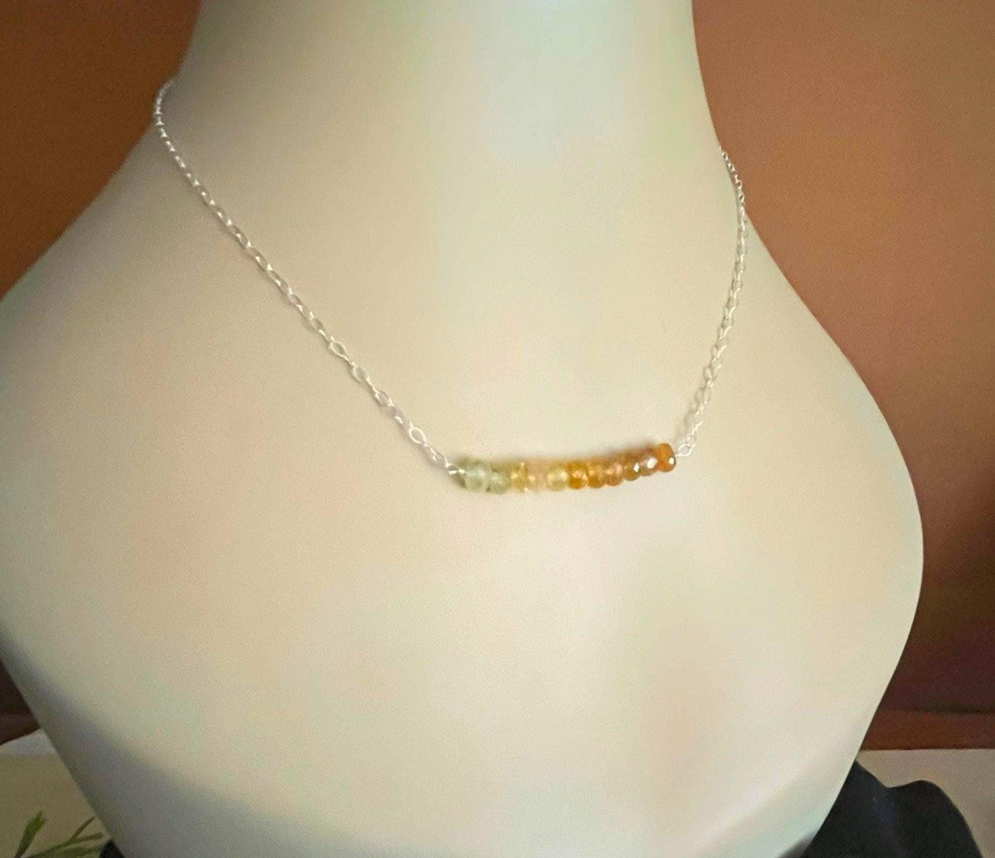 Yellow Sapphire Gemstone Bar Necklace: Sterling Silver, Aaa Grade Yellow Sapphire Gemstone Bar Necklace: Sterling Silver, Aaa Grade