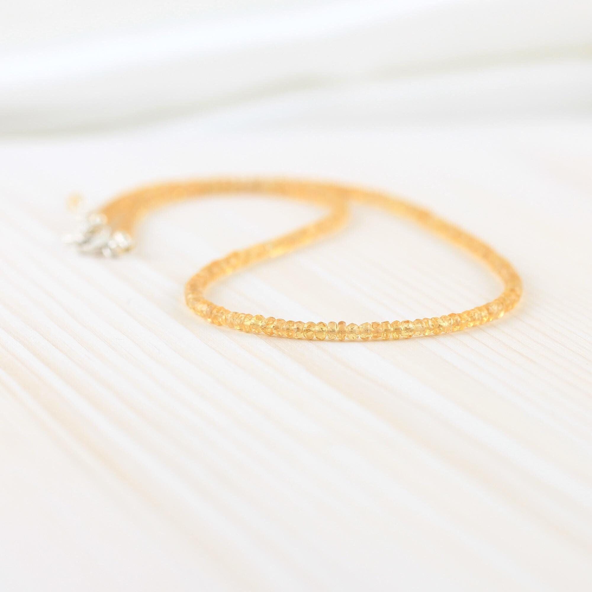 Yellow Sapphire Necklace In Sterling Silver, Gold Or Rose Gold Filled, Dainty Aaa Gemstone Choker With Tiny 2.3 To 2.5mm Faceted Beads