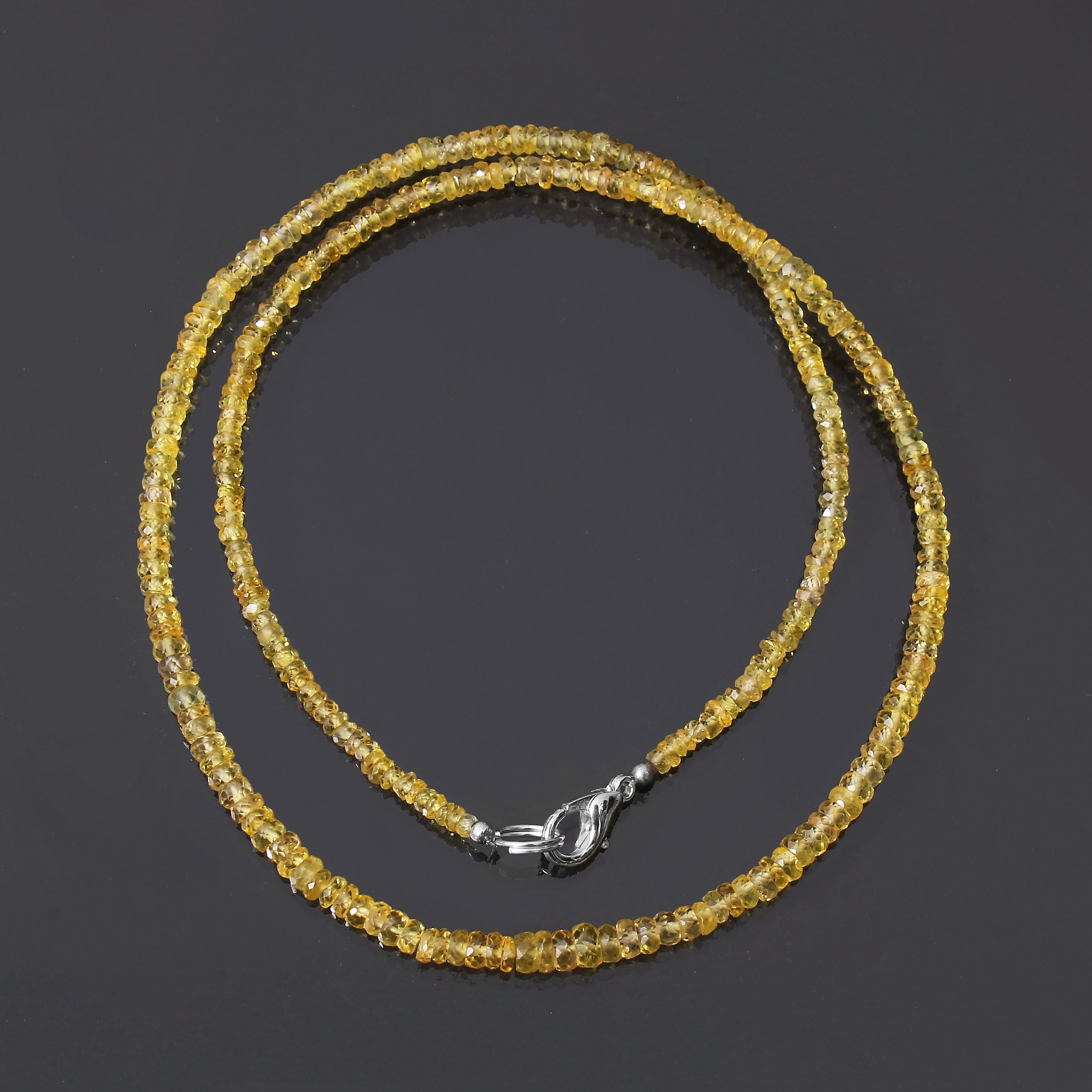 Natural Yellow Sapphire Beaded Necklace-2.5mm-4.5mm Faceted Rondelle Gemstone Necklace Sapphire Silver Jewelry-bridesmaid Gifts- Gift Her