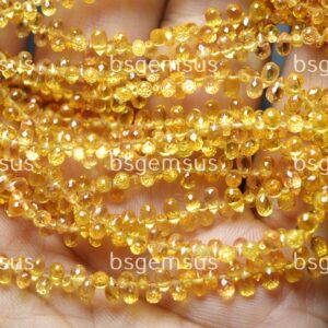 6 Inches Strand, Superb-Finest Quality, Natural Yellow Sapphire Faceted Drops,Size. 3-4m