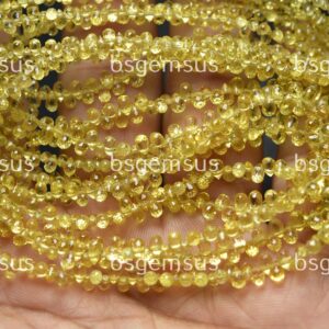 6 Inches Strand, Superb-Finest Quality, Natural Yellow Sapphire Faceted Drops,Size. 3-4mm 6 Inches Strand, Superb-Finest Quality, Natural Yellow Sapphire Faceted Drops,Size. 3-4mm