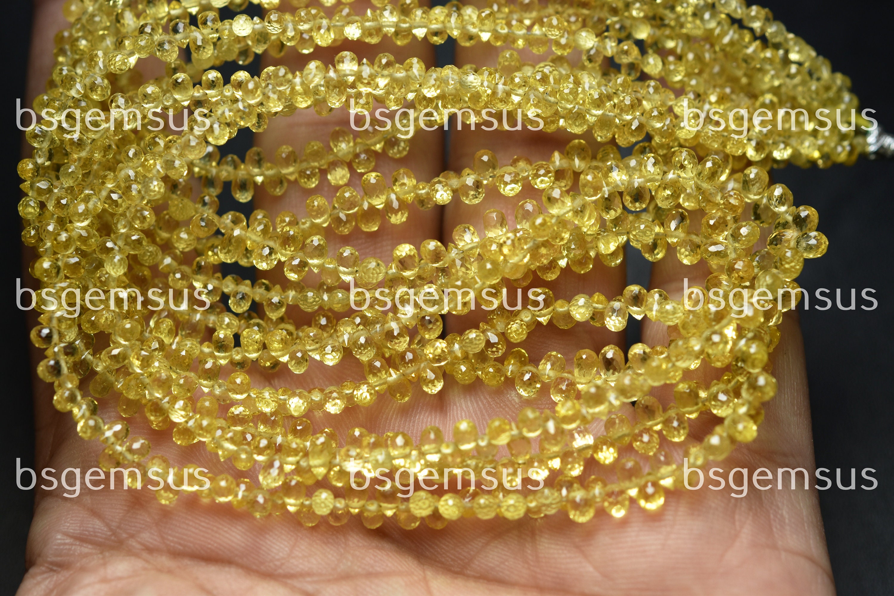 6 Inches Strand, Superb-finest Quality, Natural Yellow Sapphire Faceted Drops,size. 3-4mm