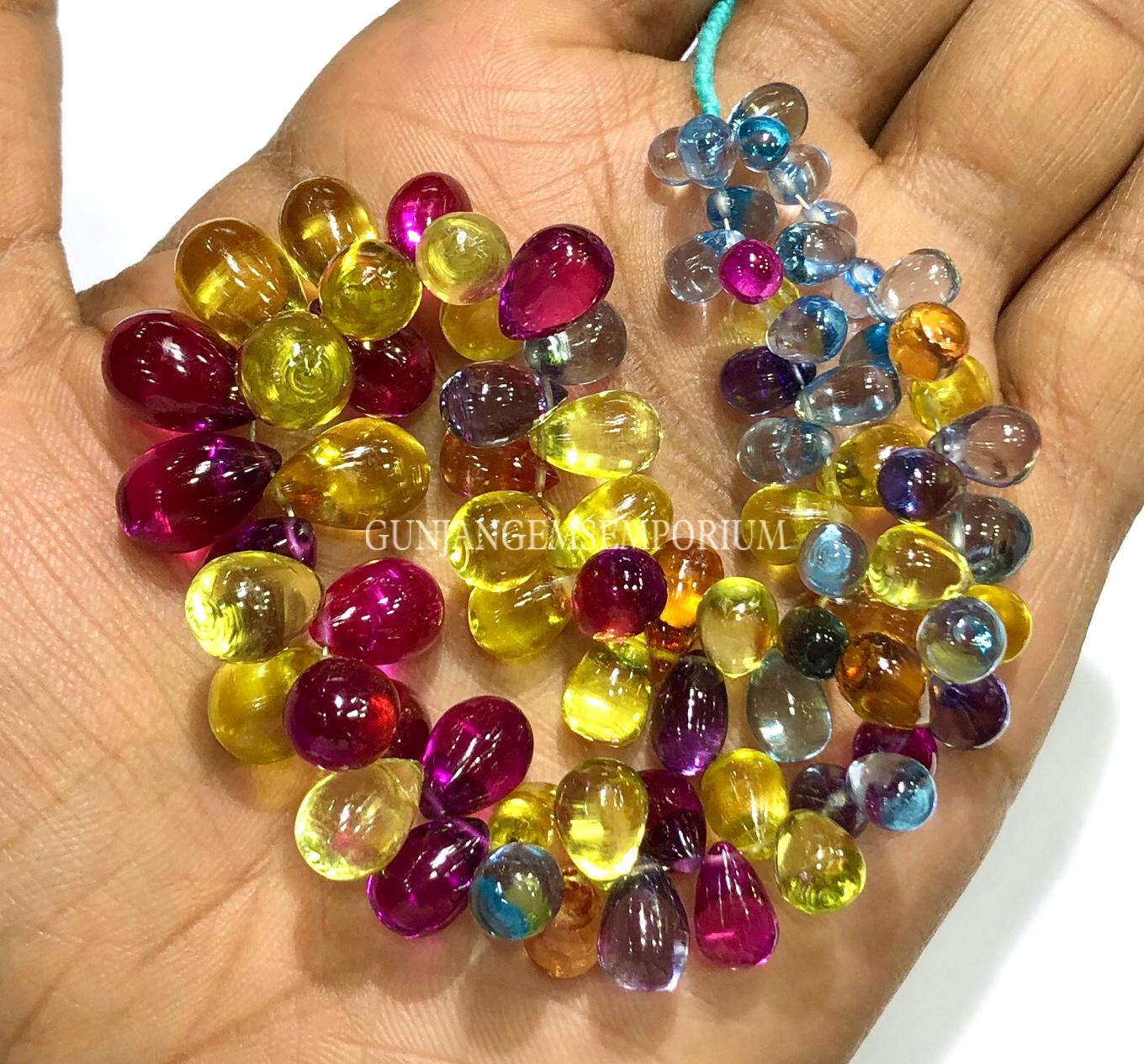 Aaa+ Smooth Yellow Sapphire Briolette Side Drilled Sapphire Teardrops Beads Hand Polished Multi Sapphire Gemstone Beads 9” Bracelet Beads