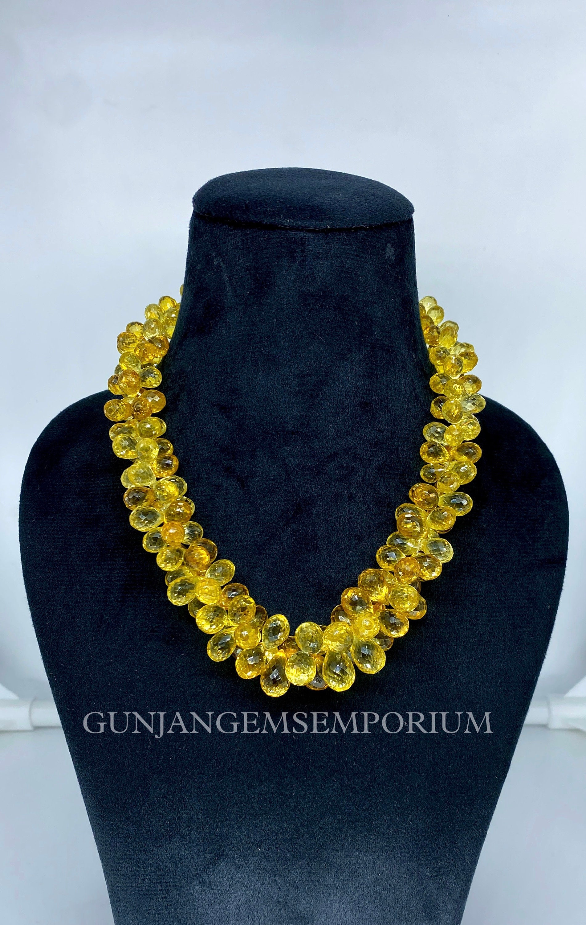 Aaa+ Quality~so Beautiful Yellow Sapphire Briollete Sapphire Teardrops Rare Sapphire Faceted Drops Sapphire Necklace 14” Sapphire Jewelry