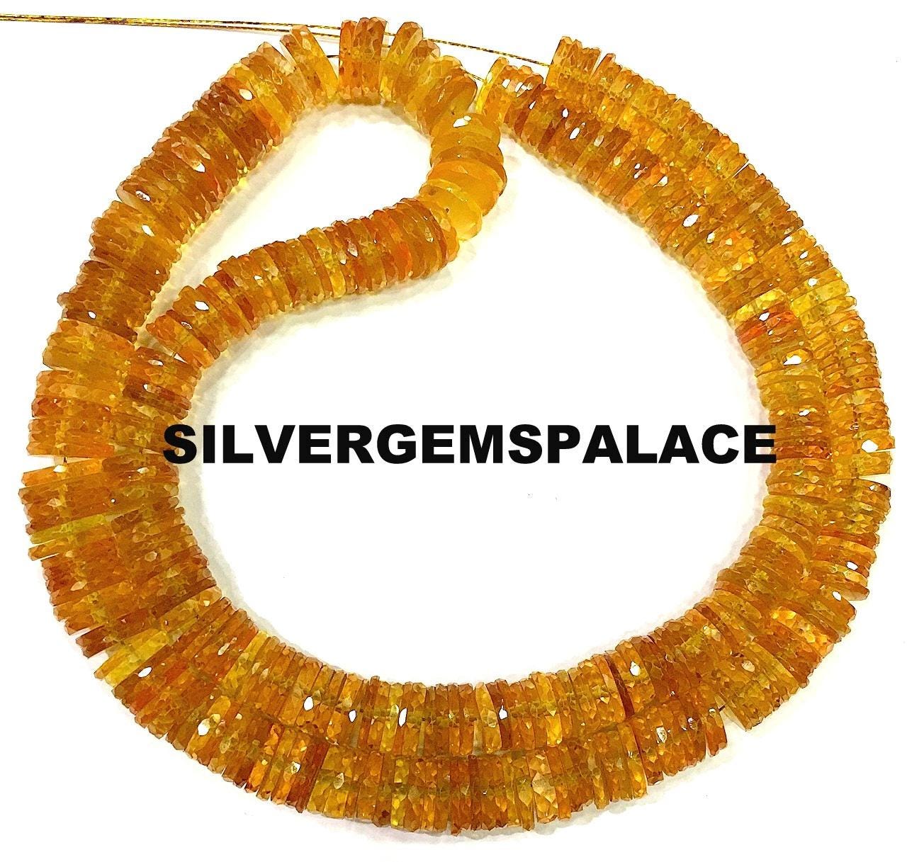 Aaaa+ Padparadscha Yellow Sapphire Faceted Gemstone Beads Sapphire Tyre Cut Beads Sapphire Heishi Cut Beads 7/9mm Graduated Necklace 17”
