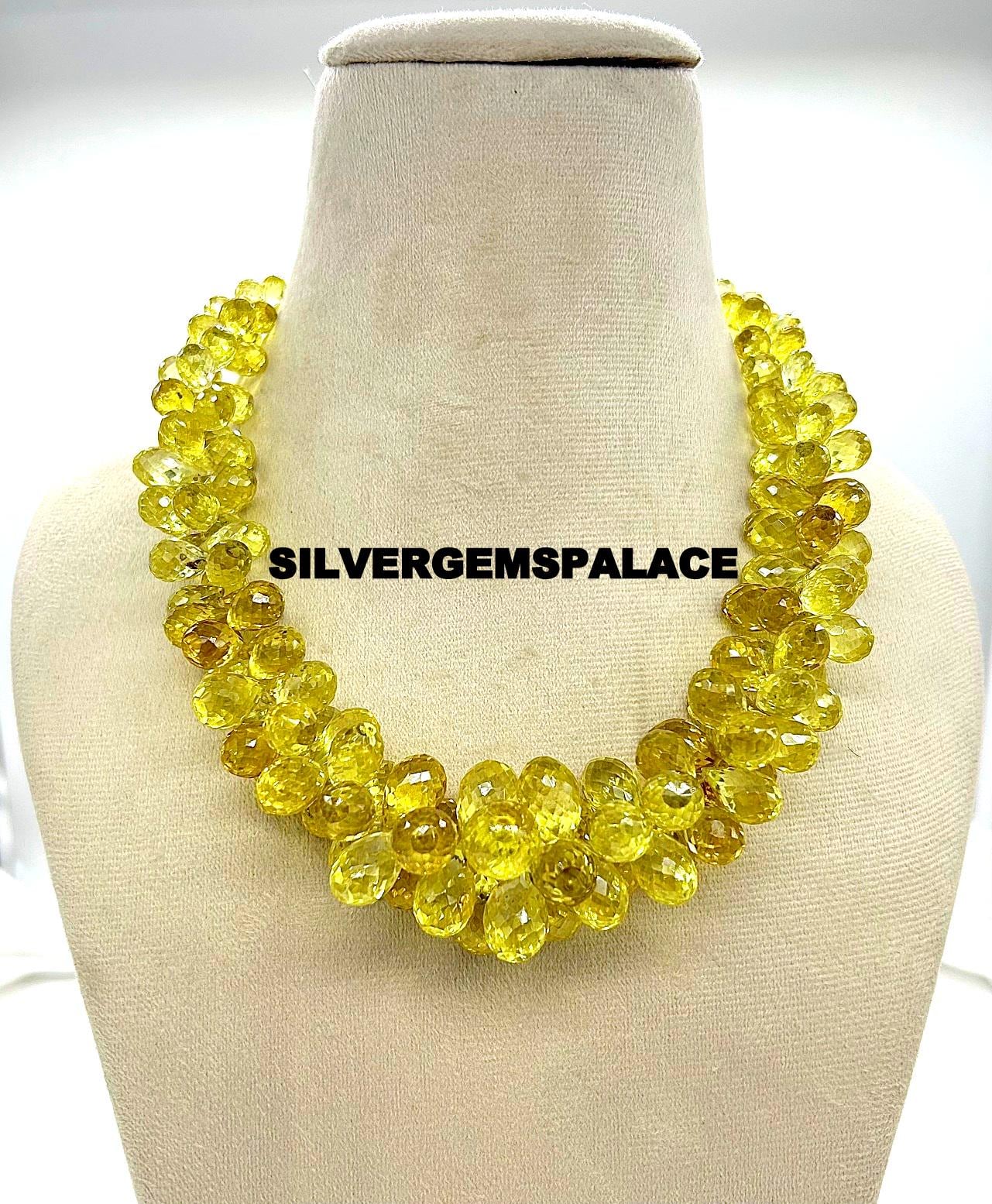 Aaaa+ Rare Yellow Sapphire Faceted Drops Beads Sapphire Teardrop Necklace Sparkling Sapphire Gemstone Beads Yellow Sapphire Necklace 15 Inch