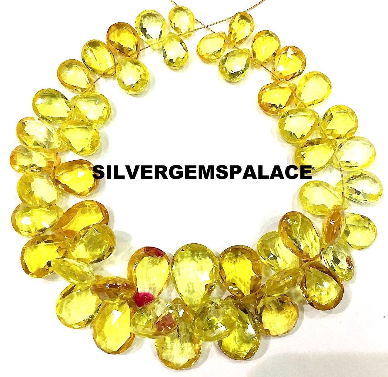 Aaaa+ Rare Yellow Sapphire Faceted Briolettes,yellow Sapphire Gemstone Beads,yellow Sapphire Beads Strand Jewelry Making Pear Beads 6”