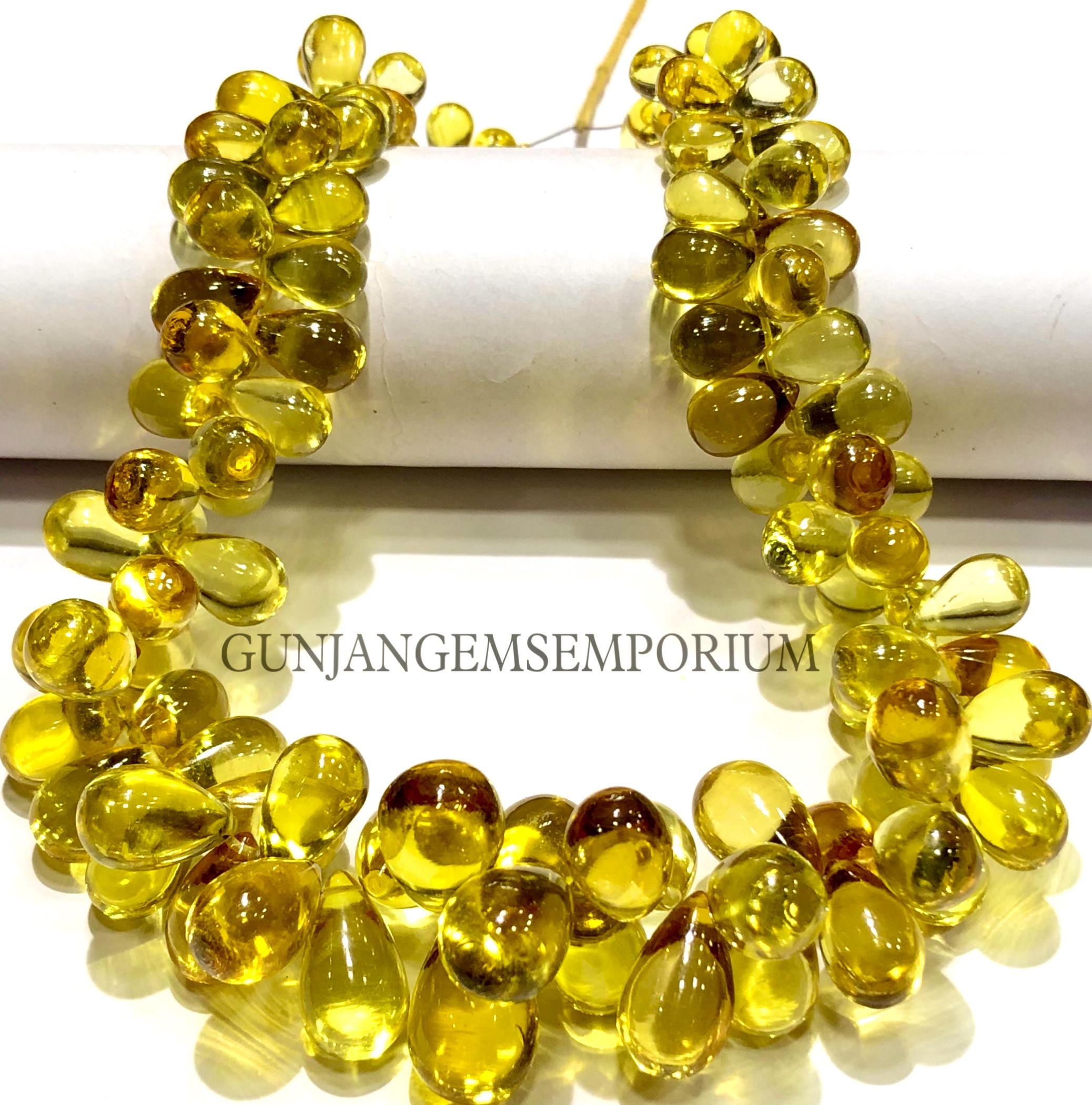 Beautiful Aaaa+ Yellow Sapphire Briolettes Vibrant Yellow Sapphires Teardrops Beads Sapphire Smooth Drops Hand Polished Smooth Teardrops 10"
