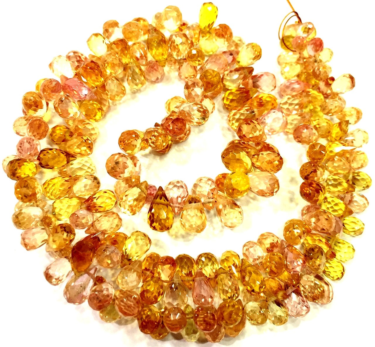 Extremely Beautiful~rare Padparadscha Sapphire Faceted Teardrop Beads Peach Yellow Sapphire Drops Briolettes Sapphire Gemstone Beads Strand.