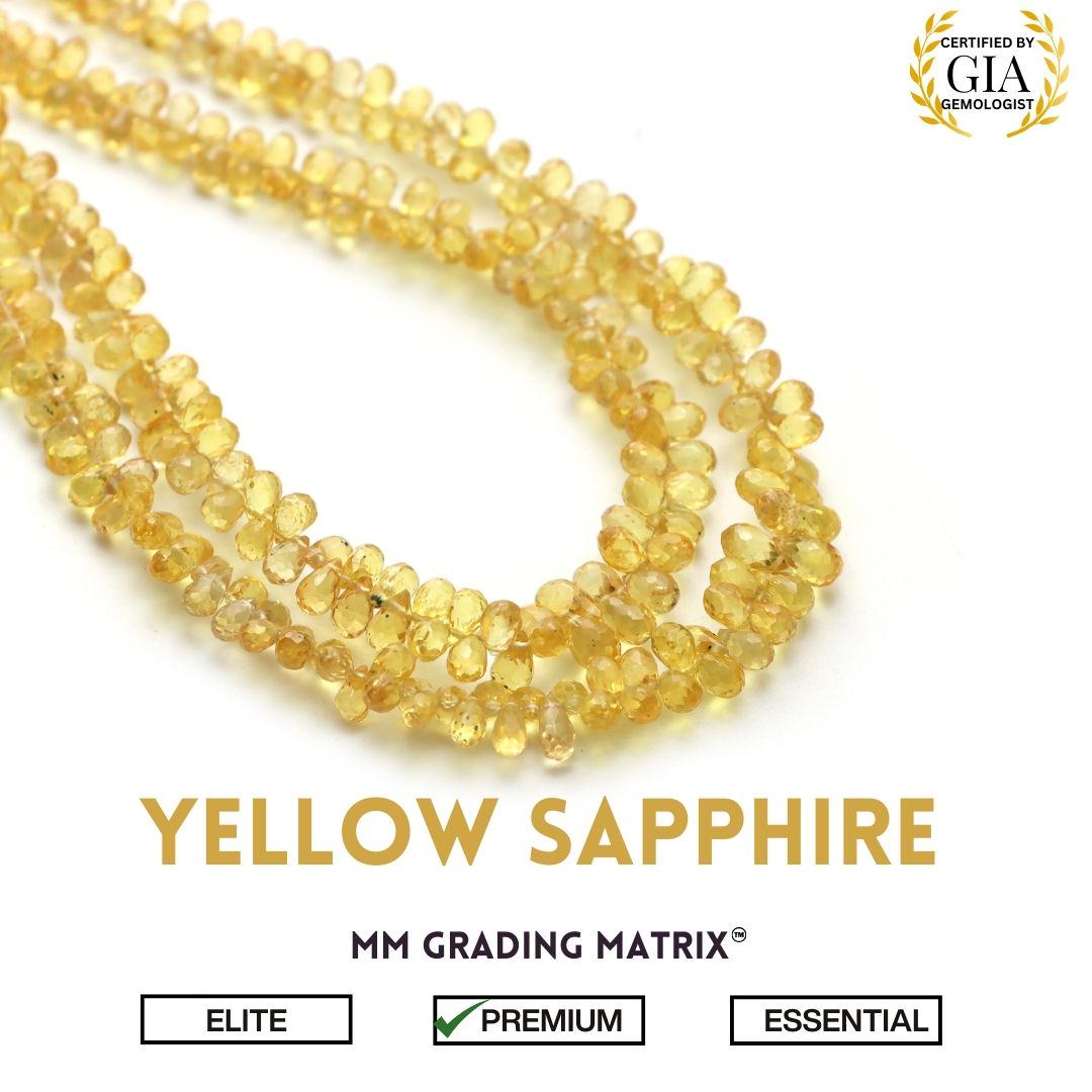 Yellow Sapphire Faceted Drop Beads, 2x3 Mm To 3x5.5 Mm Sapphire Jewelry Making Beads, Natural Sapphire Briolette's, Teardrop Strand 15.5"