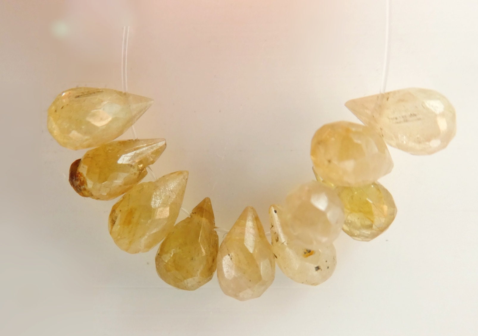 Yellow Sapphire Faceted 7mm Teardrops Beads- 10 Drops Briolettes Gemstone- Jewelry Making-craft Beads