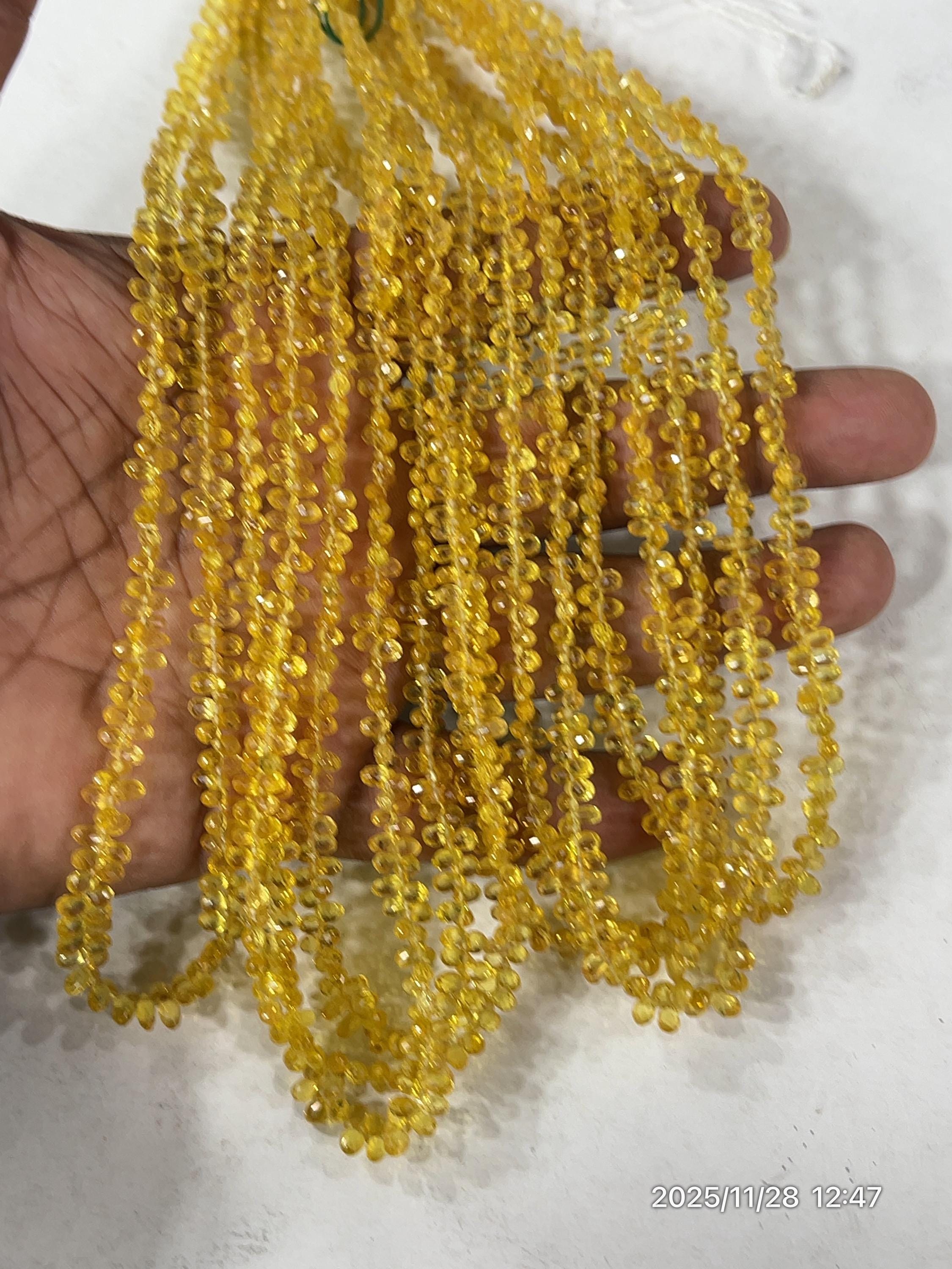 Yellow Sapphire Faceted Teardrop Beads: Sri Lanka Gemstone (3mm, 17 Inch)