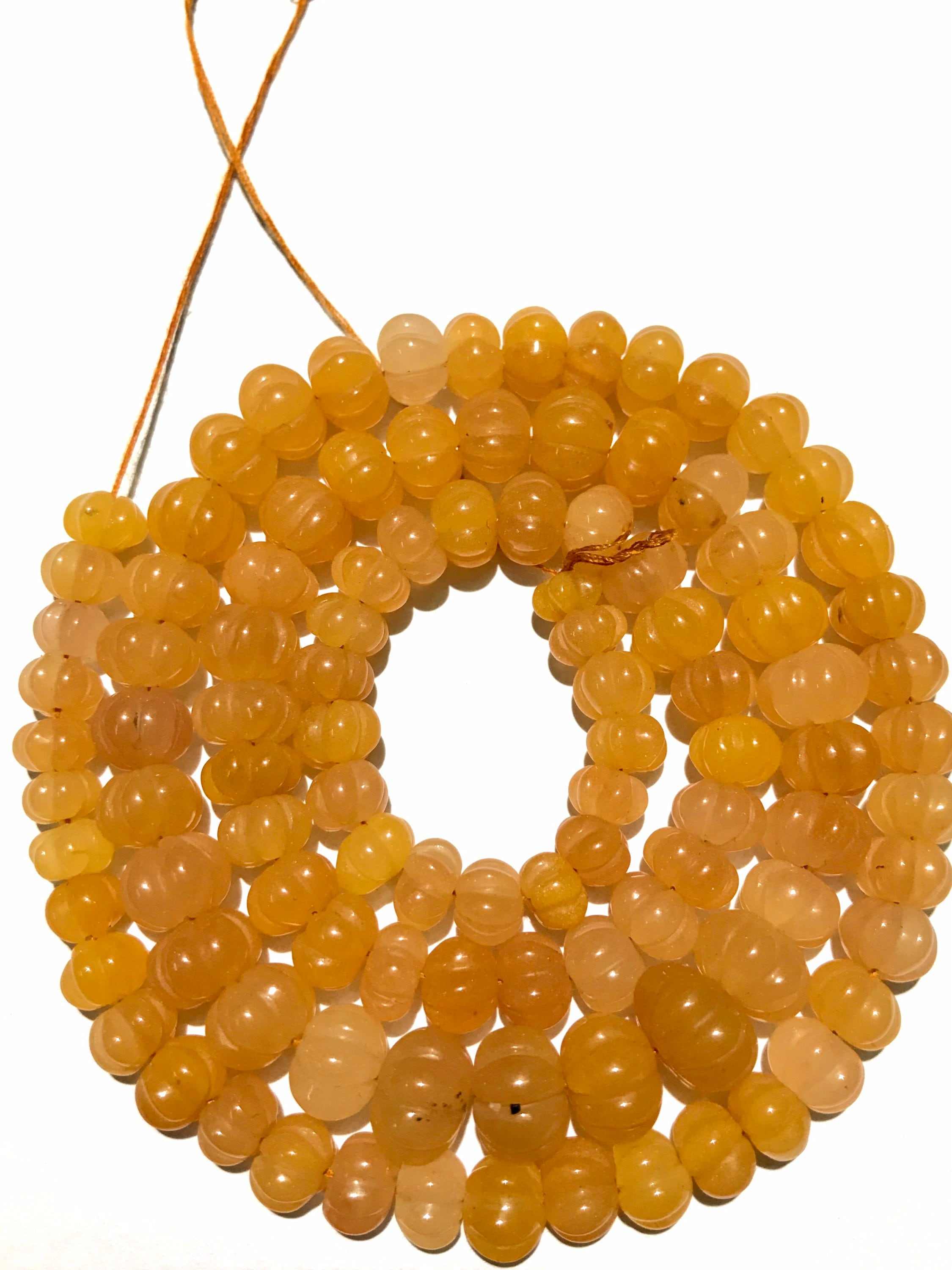 Gorgeous~yellow Wonder Sapphire Melon Shape Beads Yellow Sapphire Stone Carved Pumpkin Beads Very Rare Wonder Yellow Sapphire 24 Inch Beads