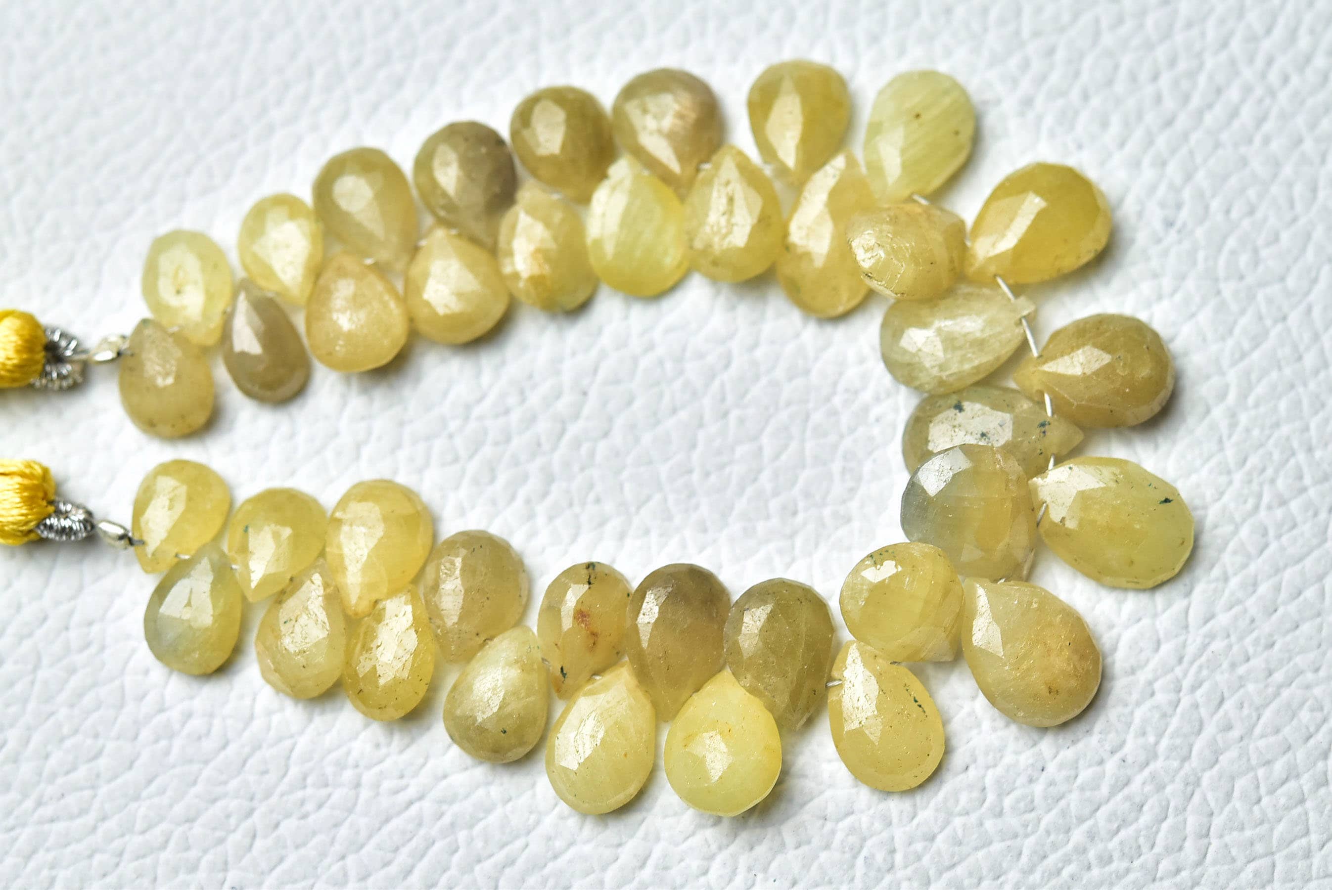 Natural Yellow Sapphire Pear Beads 6x8mm To 8x11mm Faceted Pear Briolettes Gemstone Beads Genuine Sapphire Beads Strand 5 Inch Strand No5959
