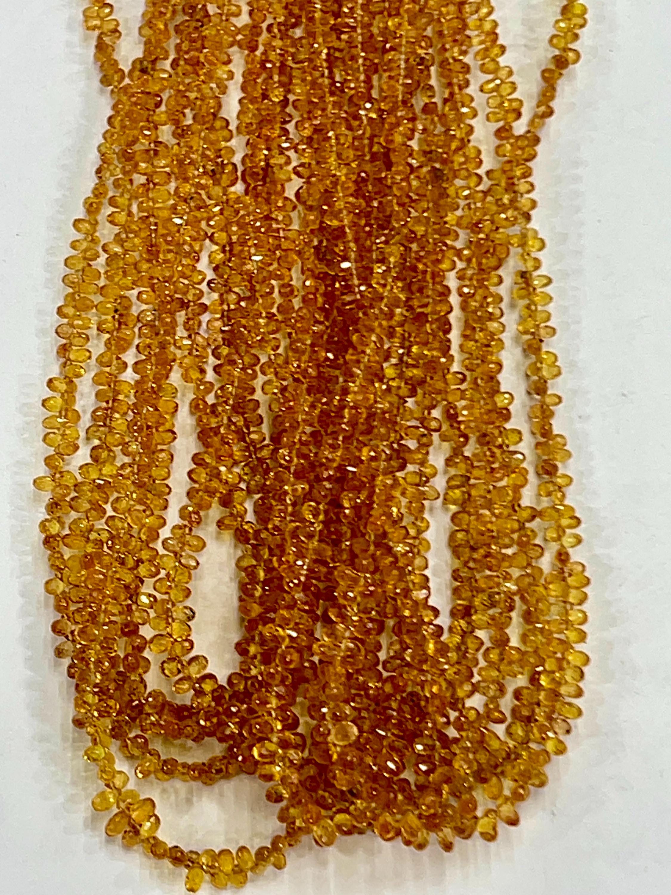 Natural Yellow Sapphire Faceted Teardrop Beads, 3mm 17 Inch Strand