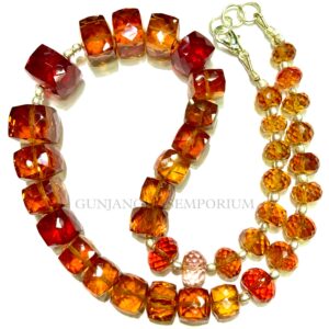 PADPARADSCHA Sapphire Necklace~~AAAA++ QUALITY Orange Sapphire Faceted Cube Beads Rare Yellow Sapphire Gemstone Necklace 13” Christmas Gift