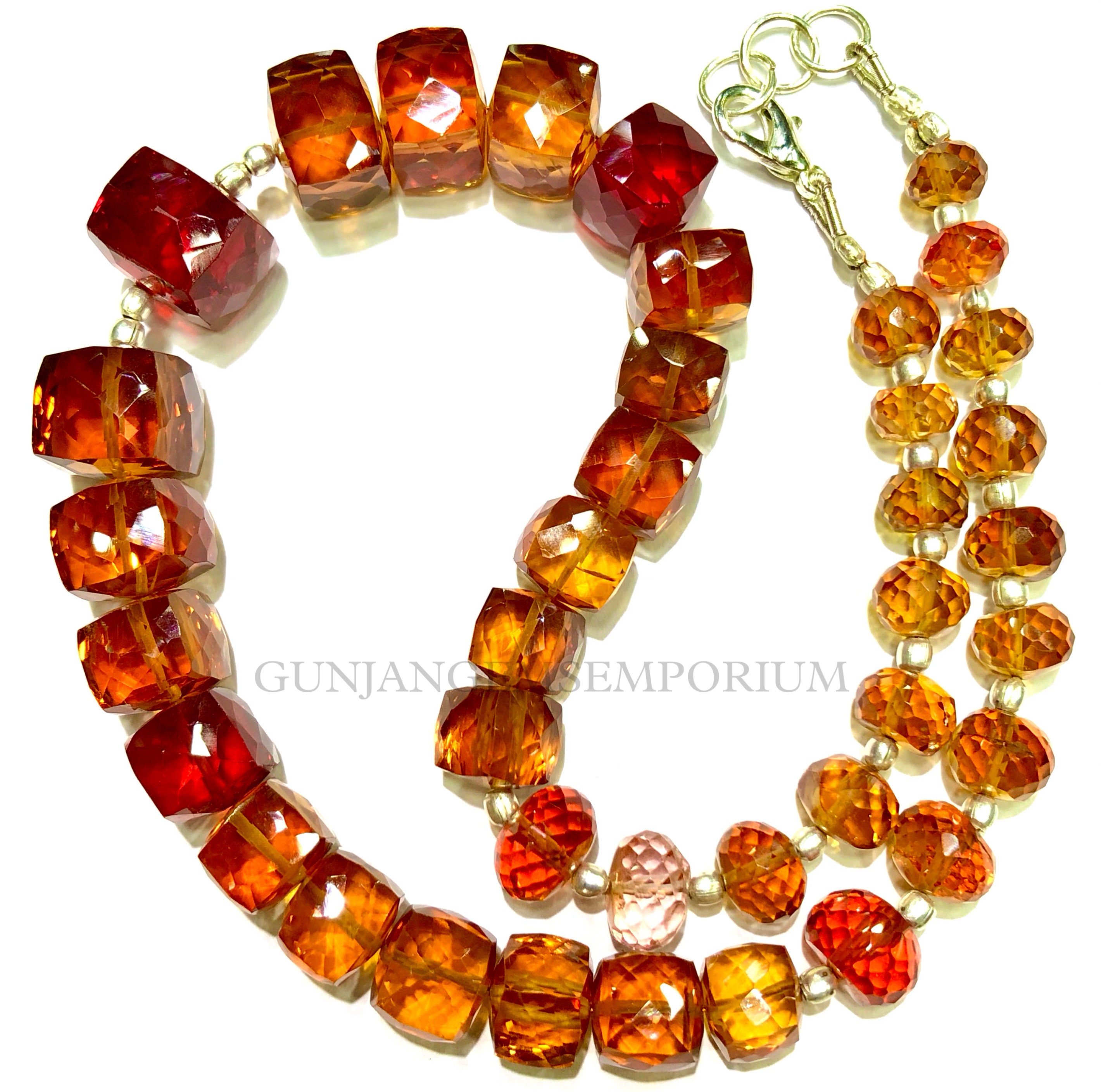 Padparadscha Sapphire Necklace~~aaaa++ Quality Orange Sapphire Faceted Cube Beads Rare Yellow Sapphire Gemstone Necklace 13” Christmas Gift