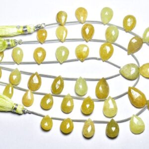 Yellow Sapphire Pear Beads - 7 inches - Natural Beautiful Very Unique Sapphire Faceted Pear Briolettes - Size is 8x10 - 14x9 mm #561 Yellow Sapphire Pear Beads - 7 inches - Natural Beautiful Very Unique Sapphire Faceted Pear Briolettes - Size is 8x10 - 14x9 mm #561