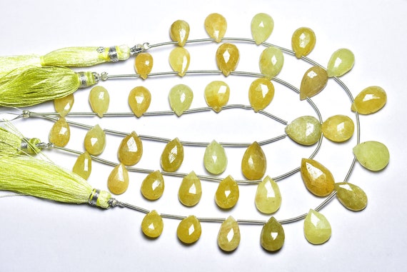 Yellow Sapphire Pear Beads - 7 Inches - Natural Beautiful Very Unique Sapphire Faceted Pear Briolettes - Size Is 8x10 - 14x9 Mm #561