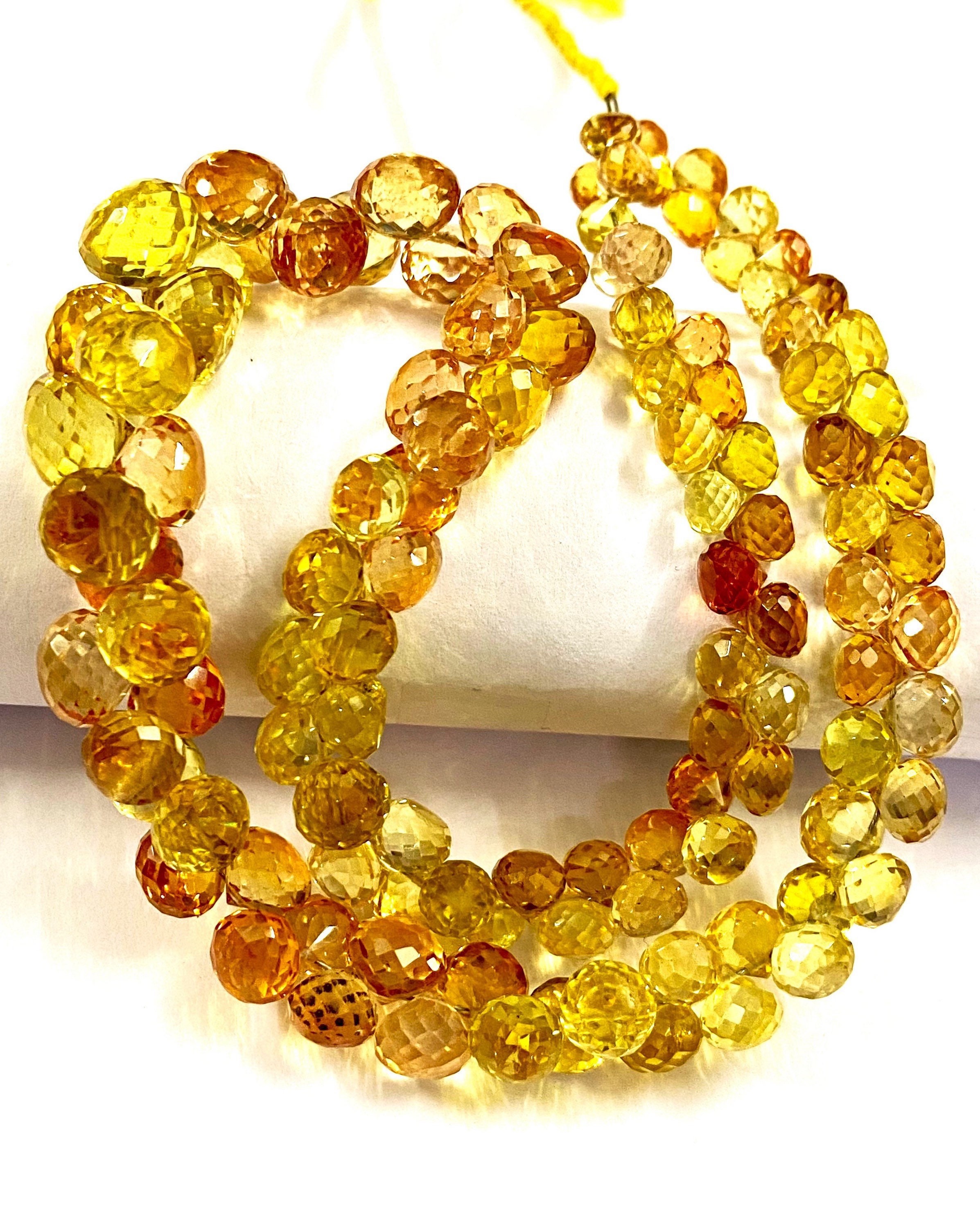 Rarest Orange Sapphire Padparadscha Sapphire Onion Beads Sparkling Yellow Sapphire Faceted Yellow Beads Orange Padparadscha Sapphire Beads