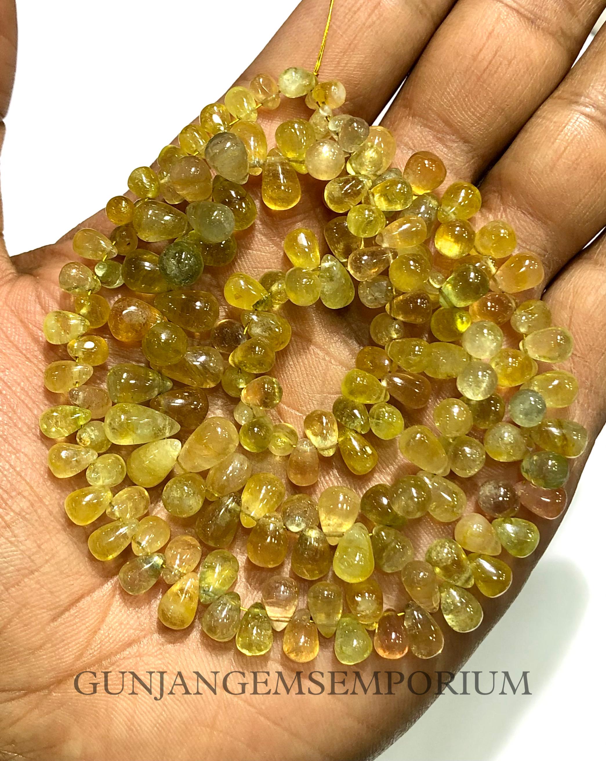 So Beautiful~~greenish Yellow Sapphire Smooth Teardrops Beads Aa Quality Green Sapphire Teardrops Sapphire Beads 17” Sapphire Wholesale Bead