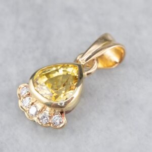 18K Gold Yellow Sapphire Pear Pendant, Diamond Accents 18K Gold Yellow Sapphire Pear Pendant, Diamond Accents