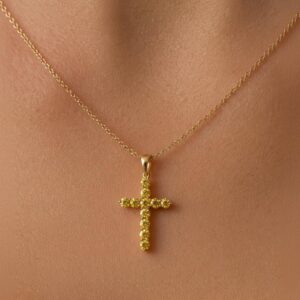 Sapphire Cross Pendant / gold Cross Pendant / Sapphire Cross / 14k Solid Gold / 925 Silver Cross Pendant With Yellow Sapphires