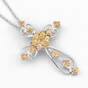 Sapphire Cross Pendant, Natural Yellow Sapphire Cross Pendant, .925 Sterling Silver, September Birthstone, Yellow Gemstone Cross Pendant Sapphire Cross Pendant, Natural Yellow Sapphire Cross Pendant, .925 Sterling Silver, September Birthstone, Yellow Gemstone Cross Pendant