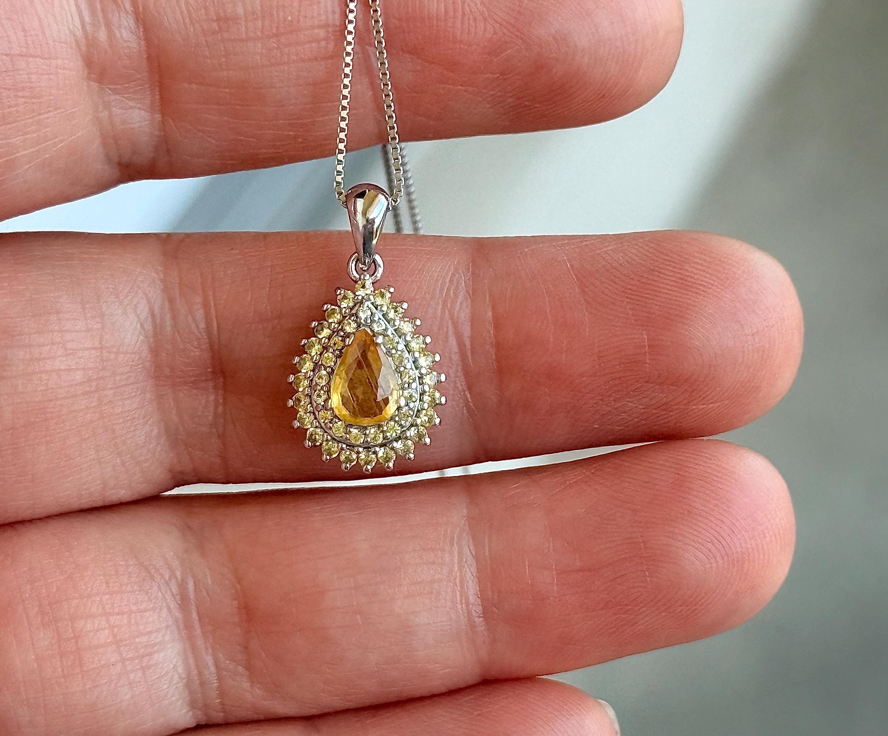 Dainty Yellow Sapphire  Pendant, 925 Sterling Silver, 14k Gold Plate, 18" Chain