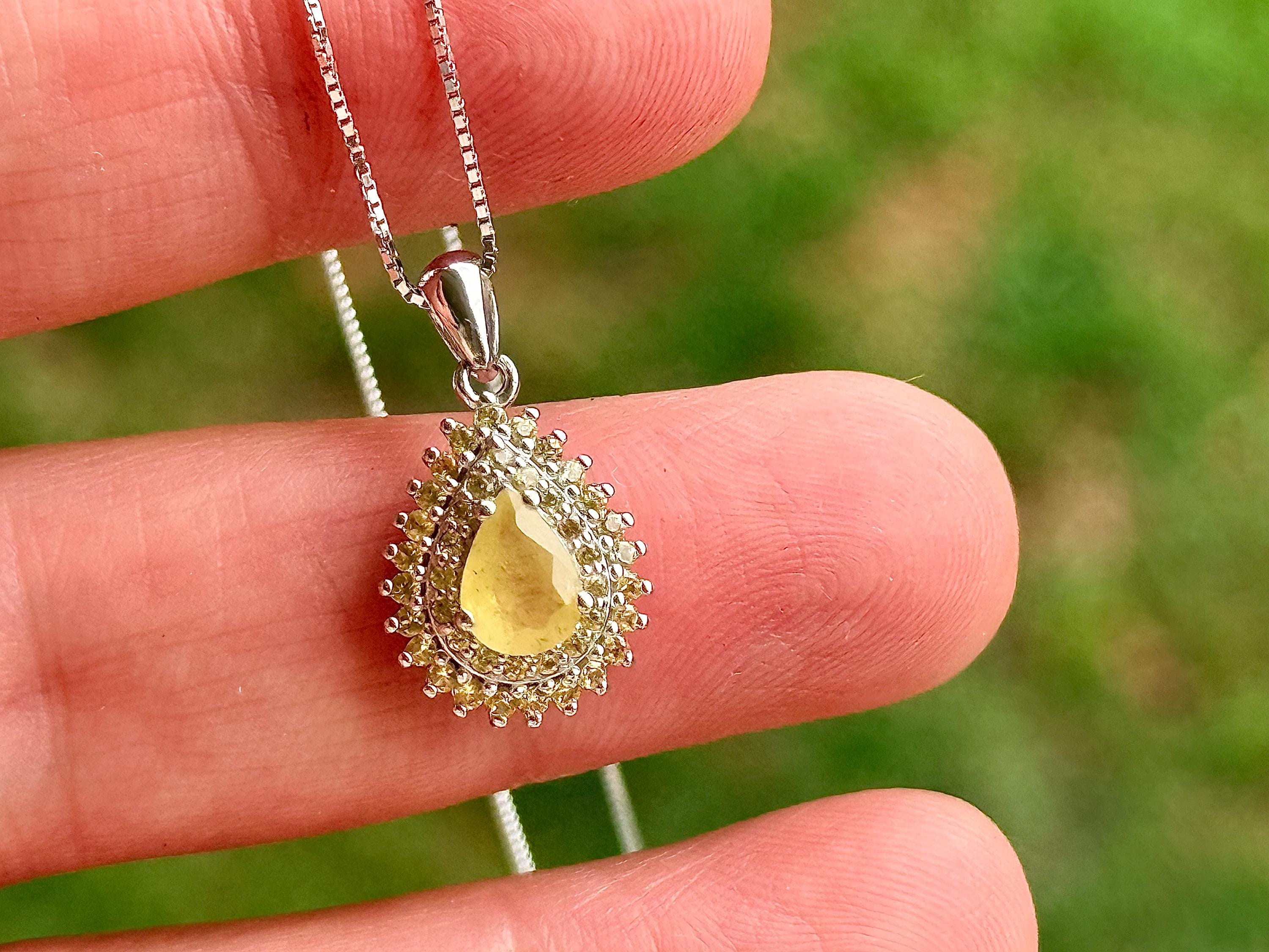 Dainty Yellow Sapphire  Pendant, 925 Sterling Silver, 14k Gold Plate, 18" Chain