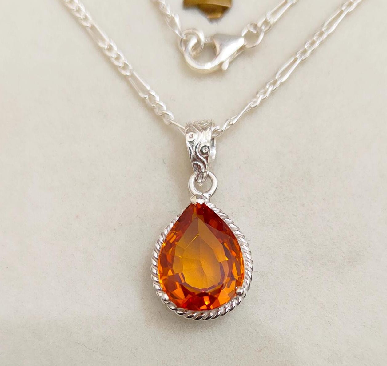 Deep Yellow Sapphire Pendant, Deep Yellow Sapphire Necklace 925 Sterling Silver Necklace Pear Cut Yellow Sapphire Pendant Lab Grown Sapphire