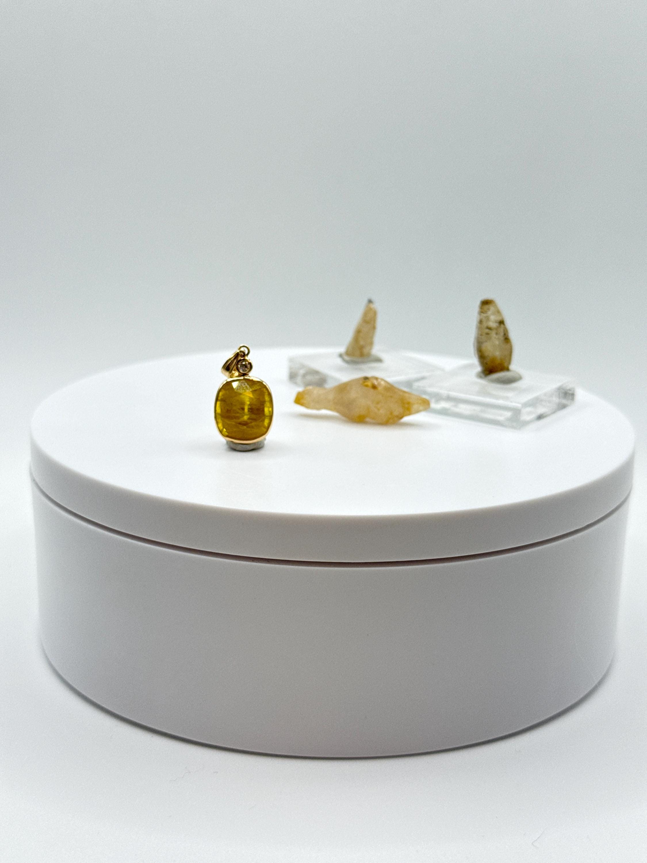 Natural Yellow Sapphire Cushion Pendant | Gold Bezel September Birthstone