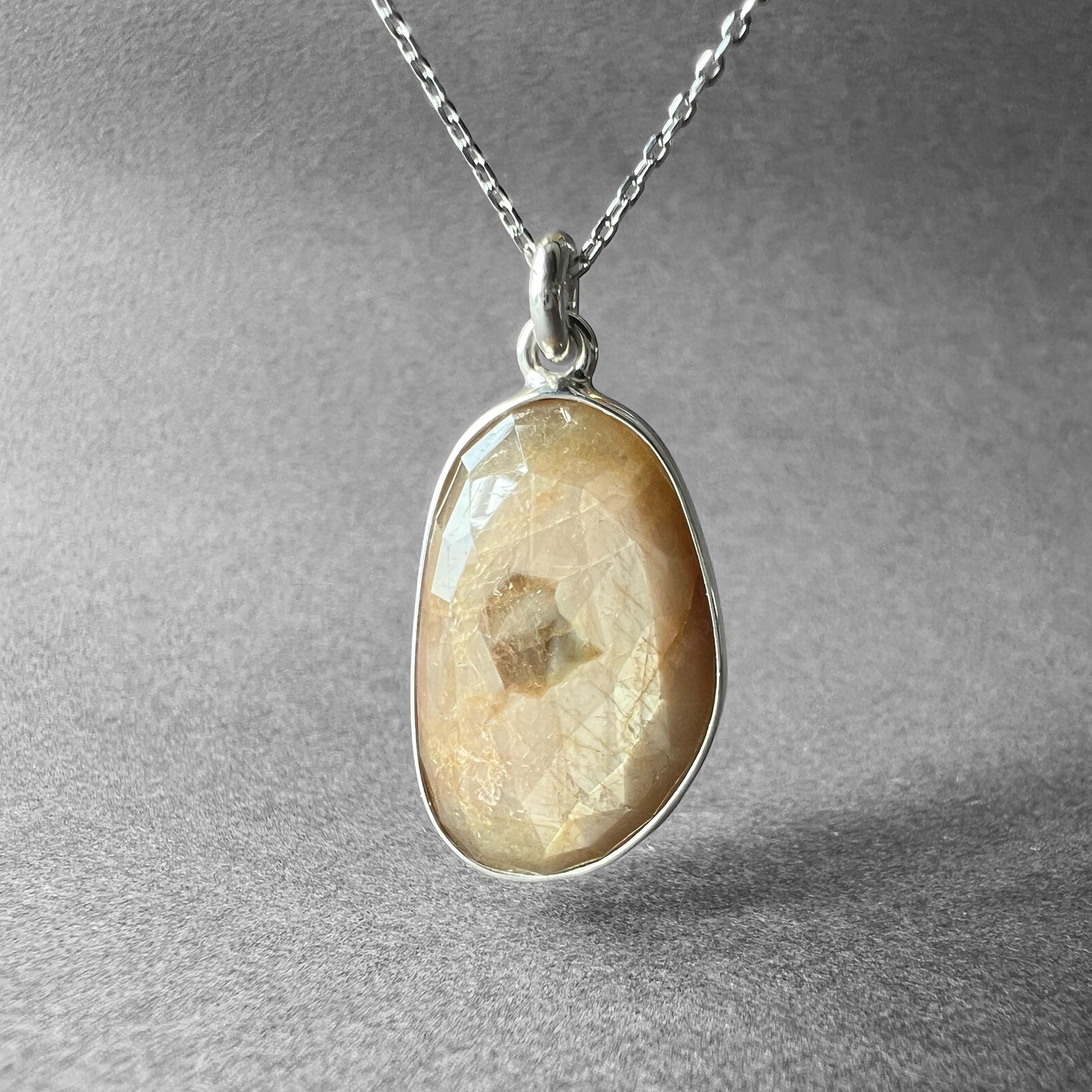 Natural Yellow Sapphire Silver Pendant Necklace, Rare Hexagonal Crystal Pattern, Special Collection, Genderless Jewelry