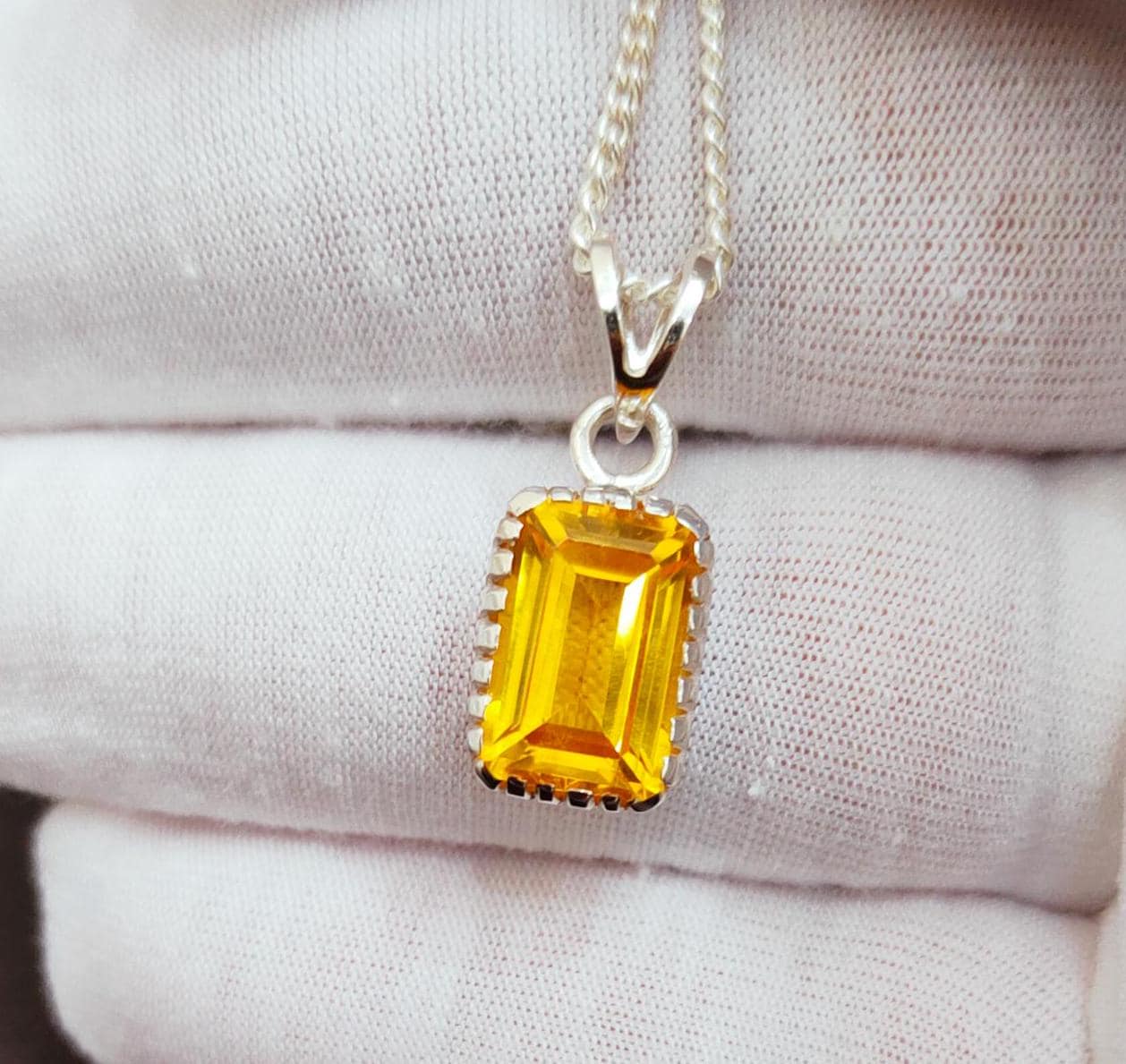 Yellow Sapphire Pendant, Yellow Sapphire Necklace 925 Sterling Silver Necklace Octagon Cut Yellow Sapphire Pendant Lab Grown Yellow Sapphire