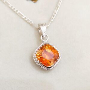 Yellow Orange Sapphire Necklace, Orange Yellow Sapphire Pendant, 925 Sterling Silver Necklace, Cushion Cut Yellow Orange Sapphire Pendant Yellow Orange Sapphire Necklace, Orange Yellow Sapphire Pendant, 925 Sterling Silver Necklace, Cushion Cut Yellow Orange Sapphire Pendant