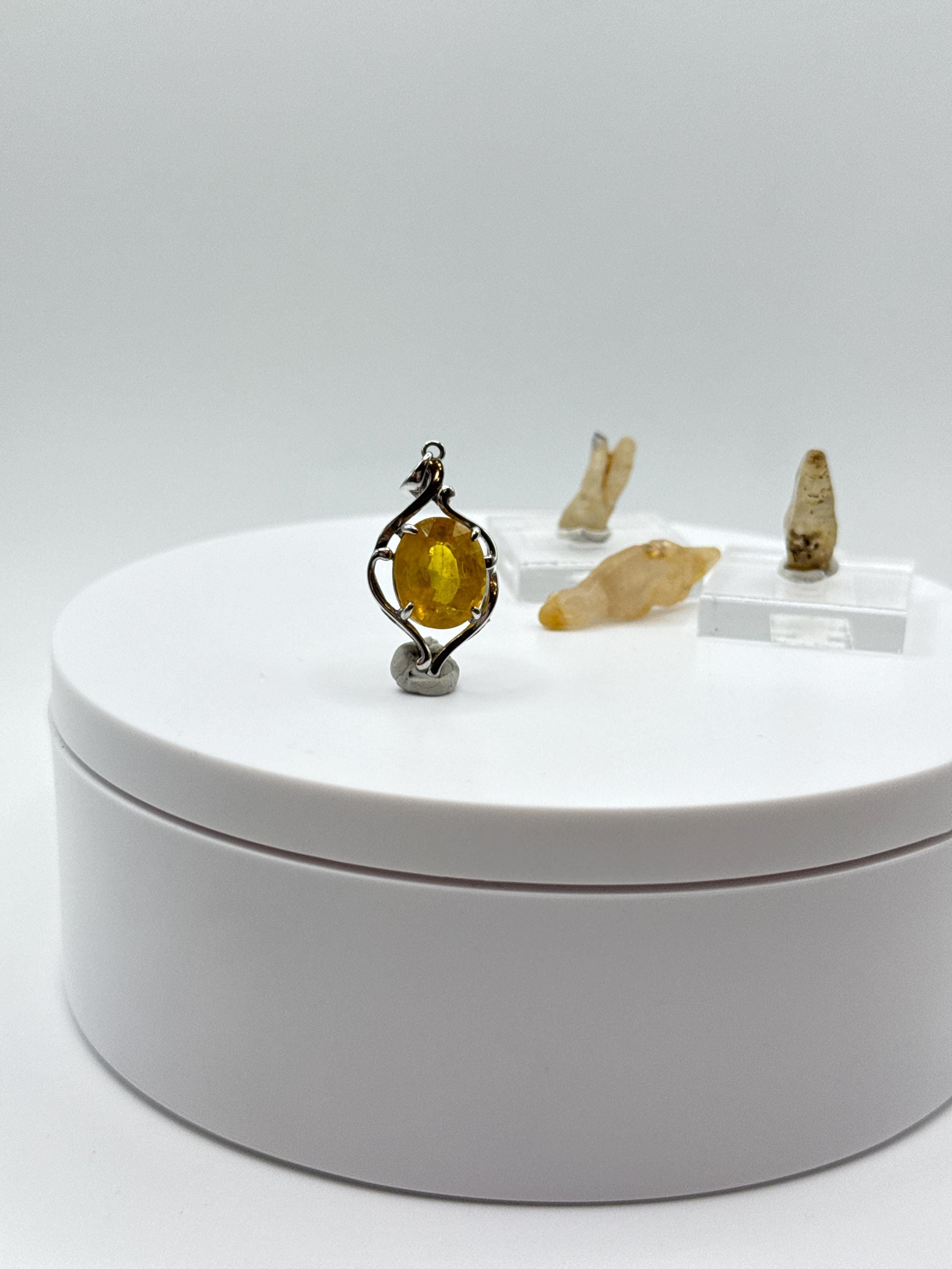 Oval Yellow Sapphire Pendant | Sterling Silver September Birthstone