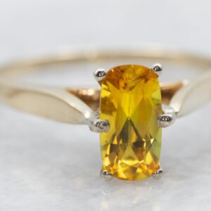 14K Yellow Gold Yellow Sapphire Ring, Cushion Cut Solitaire 14K Yellow Gold Yellow Sapphire Ring, Cushion Cut Solitaire