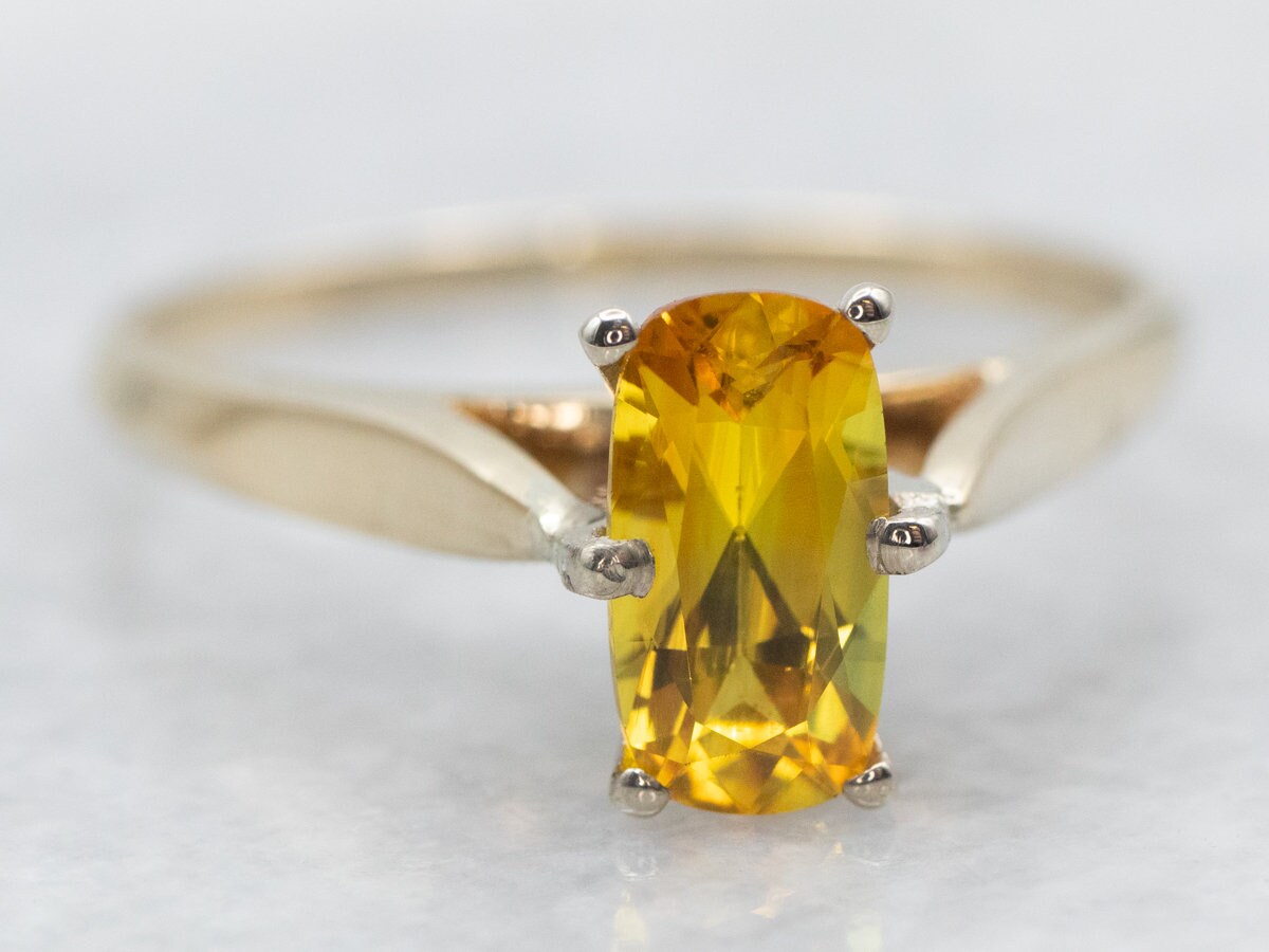 14k Yellow Gold Yellow Sapphire Ring, Cushion Cut Solitaire 14k Yellow Gold Yellow Sapphire Ring, Cushion Cut Solitaire