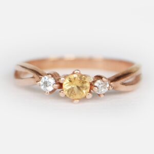 14k Gold Amethyst Engagement Ring, Delicate Three Stone Ring, Round Purple Gemstone Promise Ring, Dainty February Birthstone Ring For Her