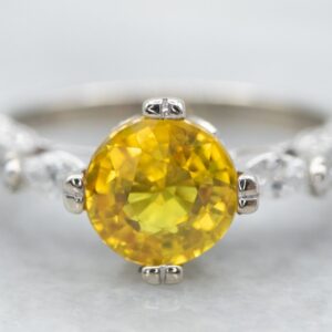 14k White Gold Yellow Sapphire and Diamond Engagement Ring